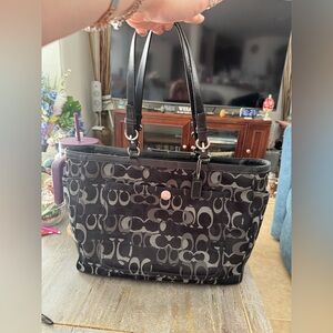 COACH 6429 BLACK GRAY SIGNATURE OPTIC DIAPER BAG Black TOTE